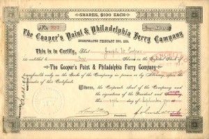 Cooper's Point and Philadelphia Ferry Co. - Stock Certificate